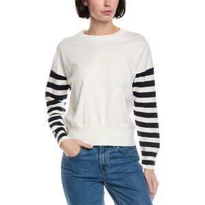 Brodie Cashmere Womens  Stripe Sleeve Cashmere-Blend Sweater, White